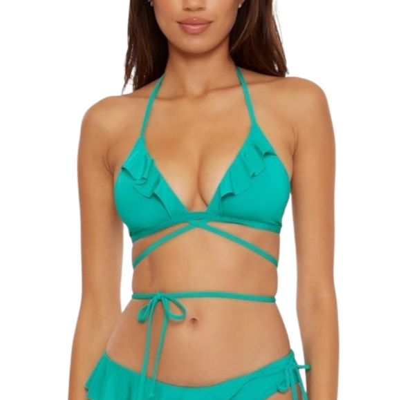 BECCA Teal Ruffle Bikini Top, Large - Picture 2 of 5